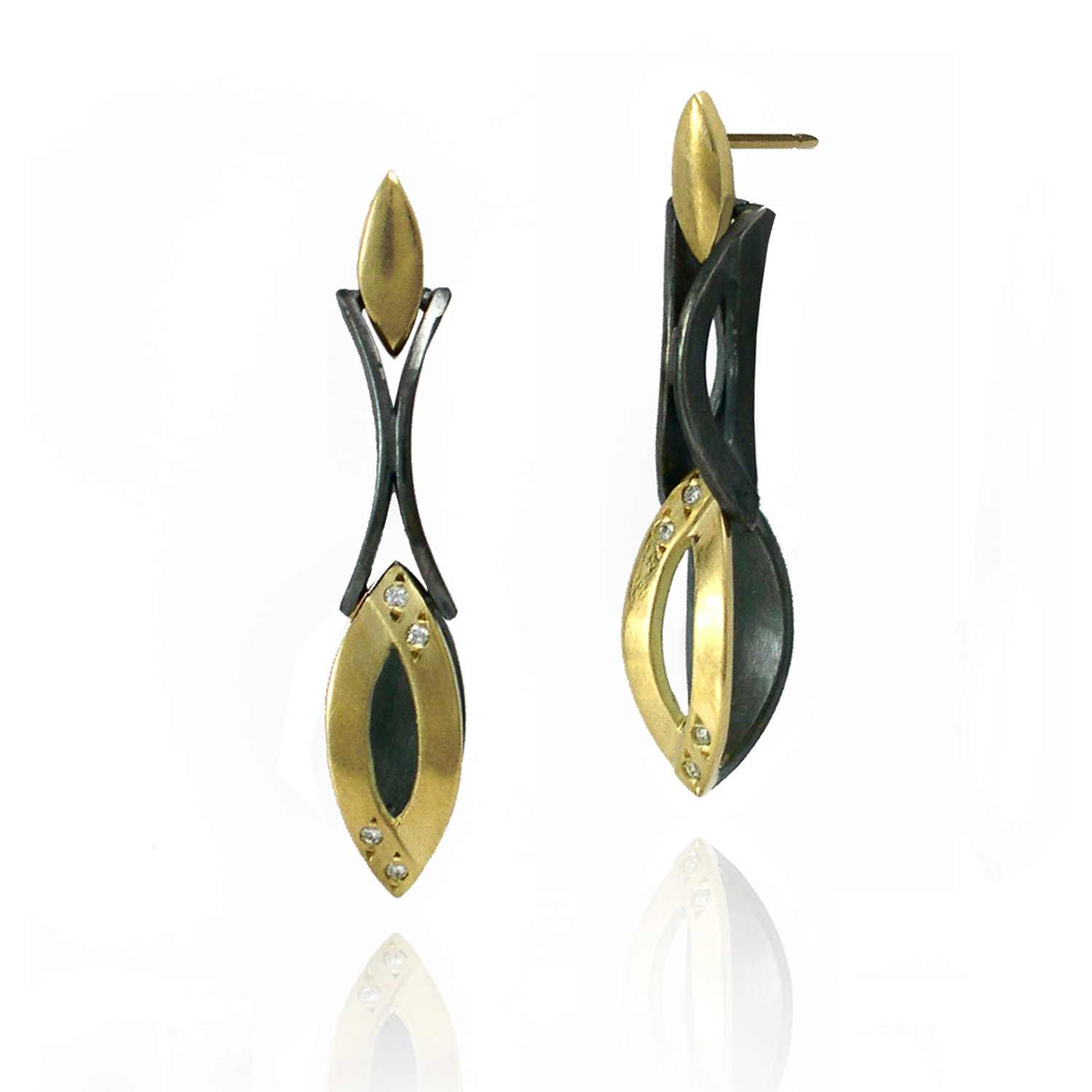 Gold and Oxidized Silver Marquise Earrings