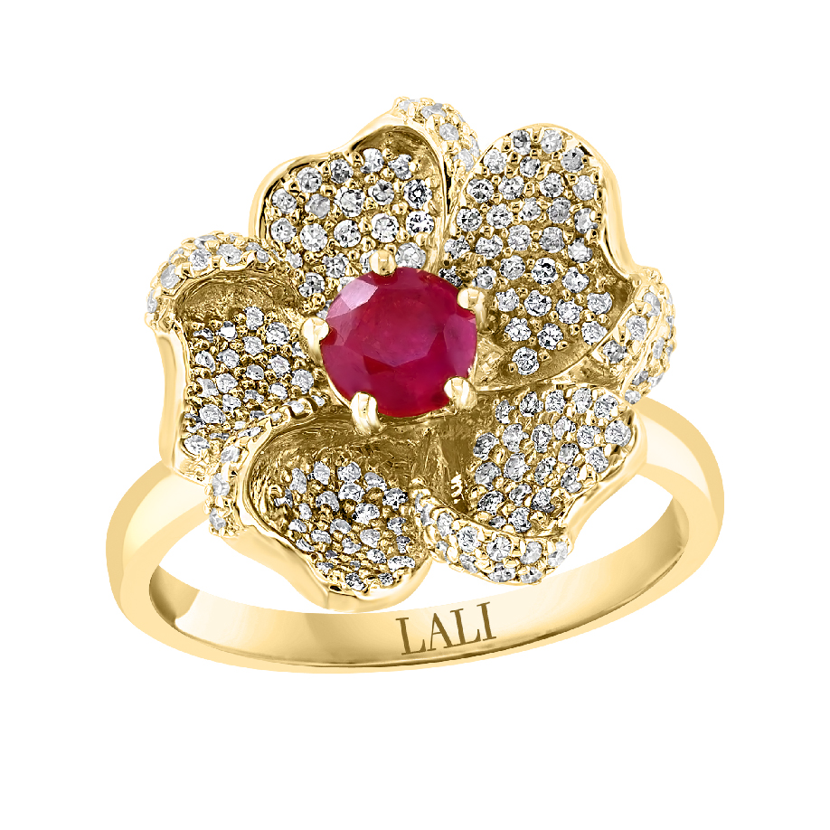 Diamond and Ruby Floral Ring